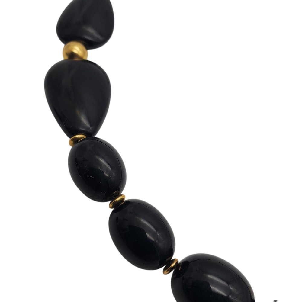 Napier Black & Gold Beaded Necklace Acrylic Graduated‎ Barrel Beads MCM 1960s - Picture 8 of 10